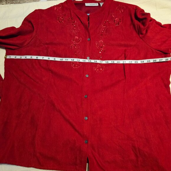 NEW RED Bling Top w Sequence n Embroidery Plus Size 3X - Picture 10 of 10